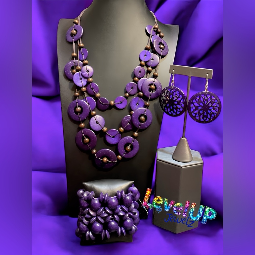 Purple Statement Necklace and Earring Set